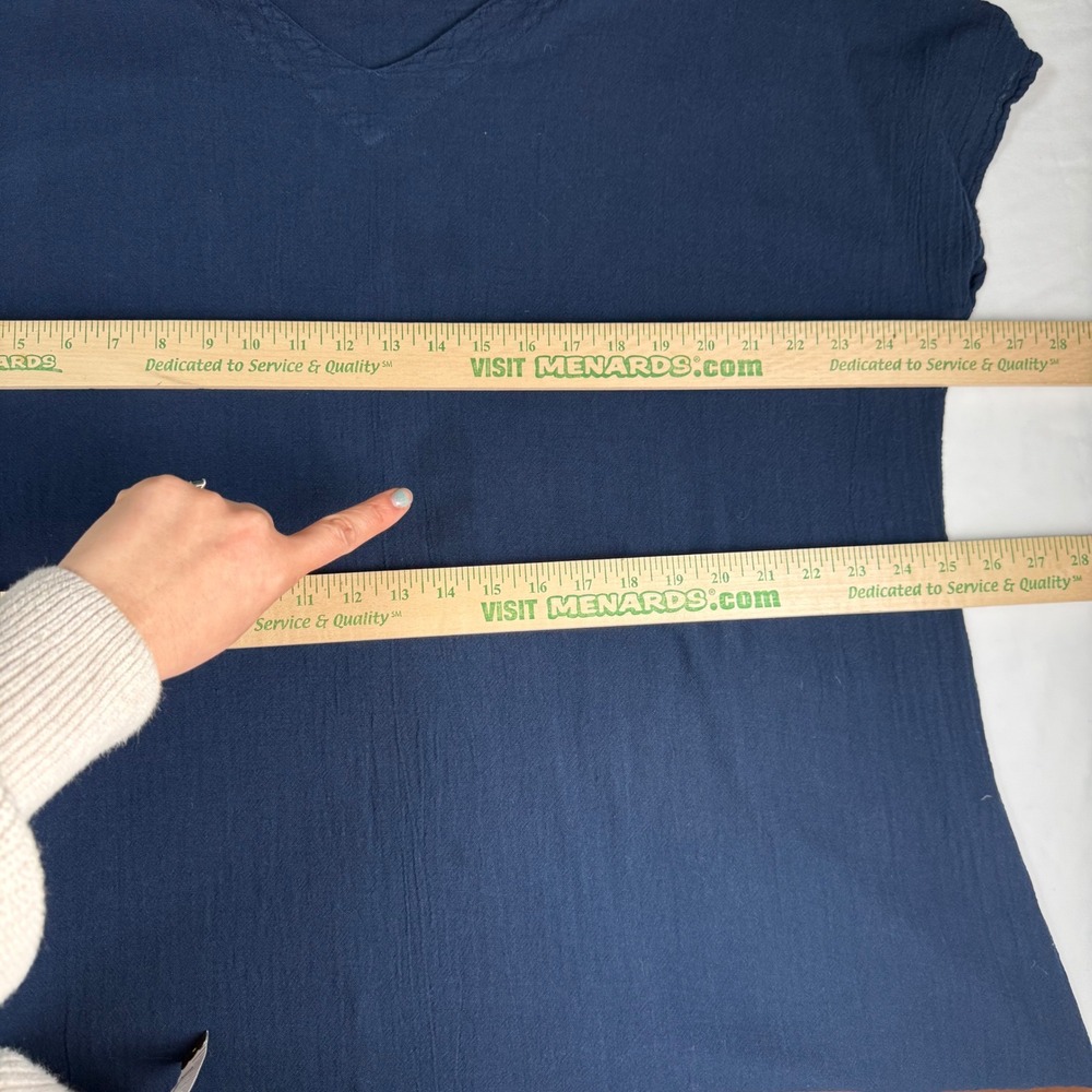 Oh My Gauze! Navy Blue Cotton Gauze V-Neck Maxi Dress Size 3 Lagenlook Coastal - Picture 4 of 7